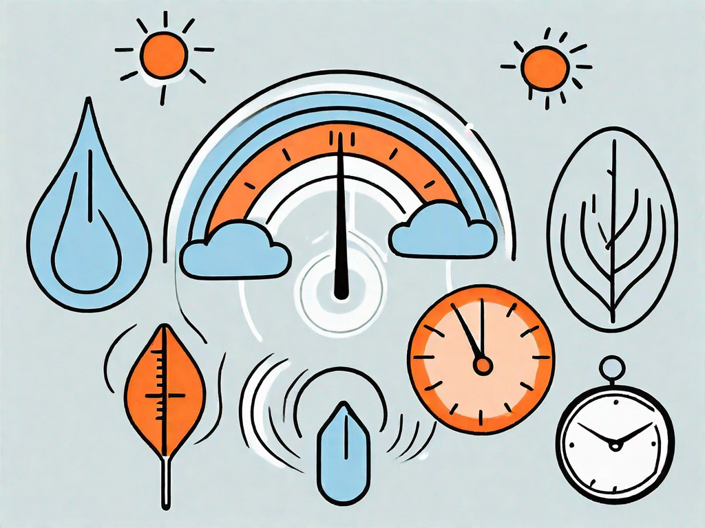 A variety of symbols representing common menopause symptoms such as a thermometer for hot flashes