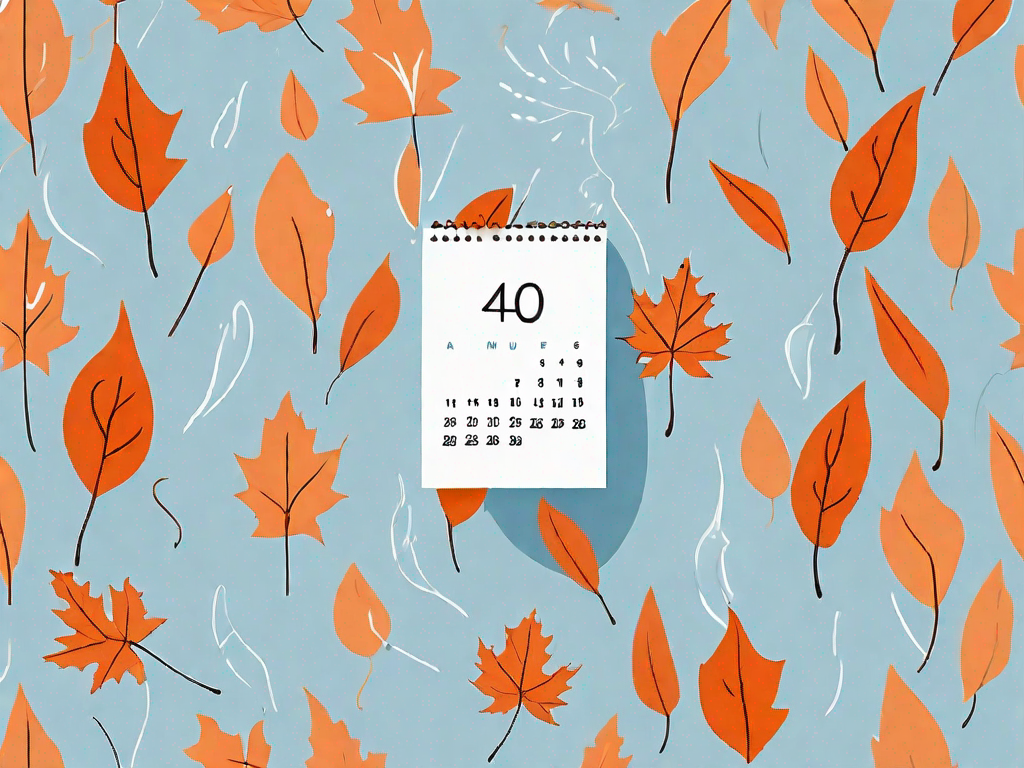 A calendar with autumn leaves falling
